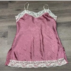Vintage Y2K No Boundaries Babydoll Cami Tank Top Juniors L Pink W/Tan Lace Trim